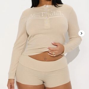 Von Dutch Beige Ribbed Lounge Set